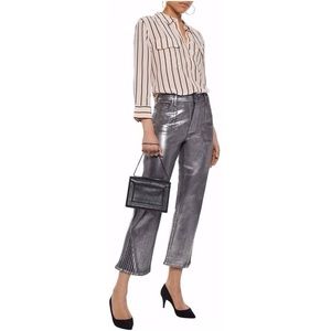 J BRAND Selena Cropped Silver Boot Cut Foiled Chrome Flare Pants